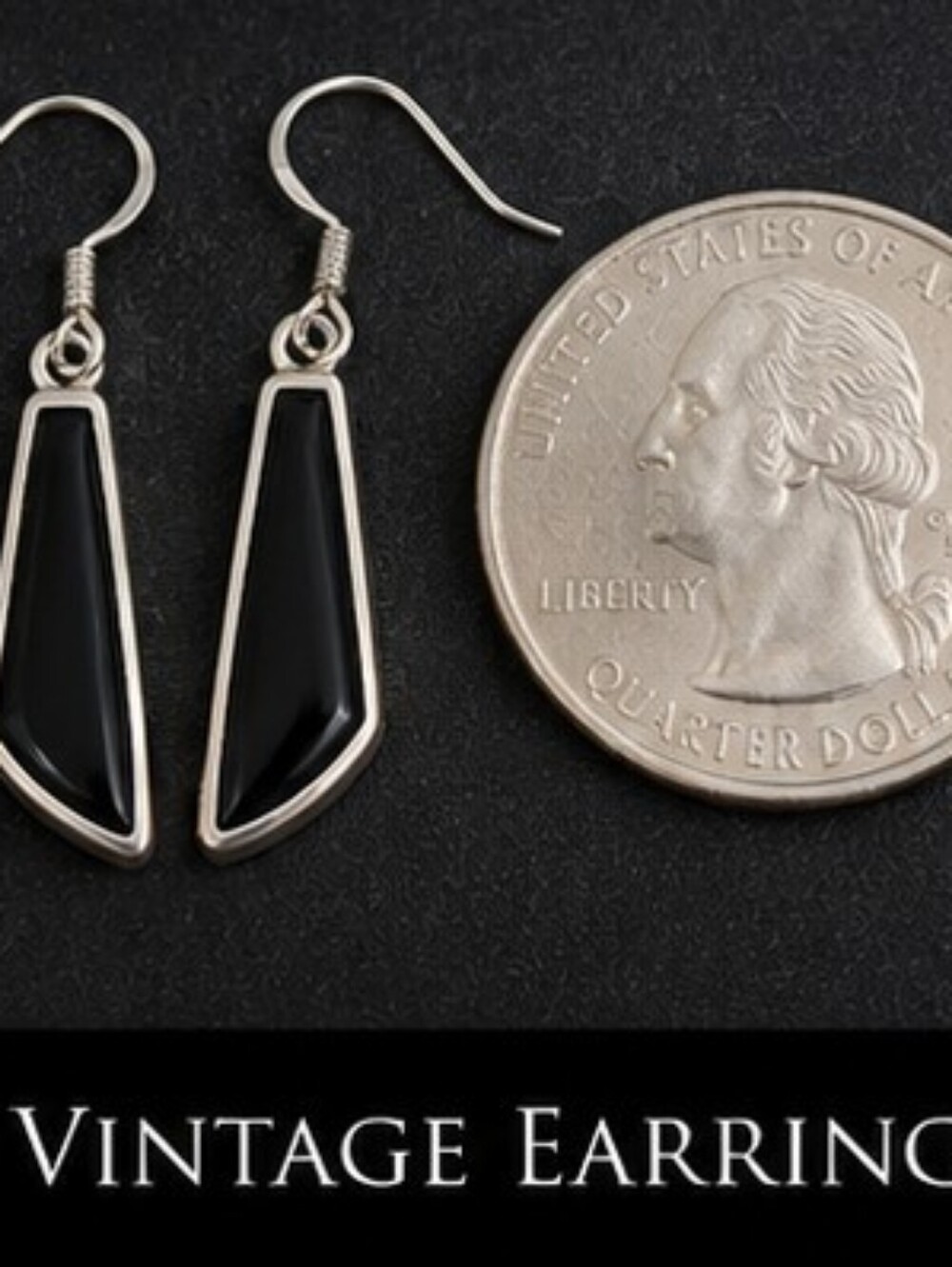 Vintage 925 Sterling Silver Genuine Black Onyx Dangle Earrings Minimalist - Picture 4 of 9